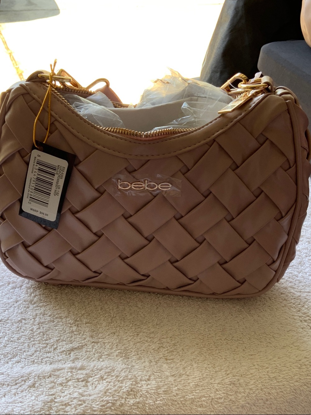 bebe Woven Shoulder Bag - Mauve